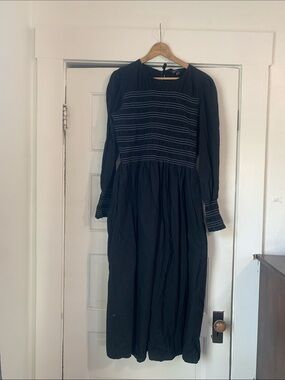 Smocked Black Maxi Dress with Long Sleeves 100% Cotton